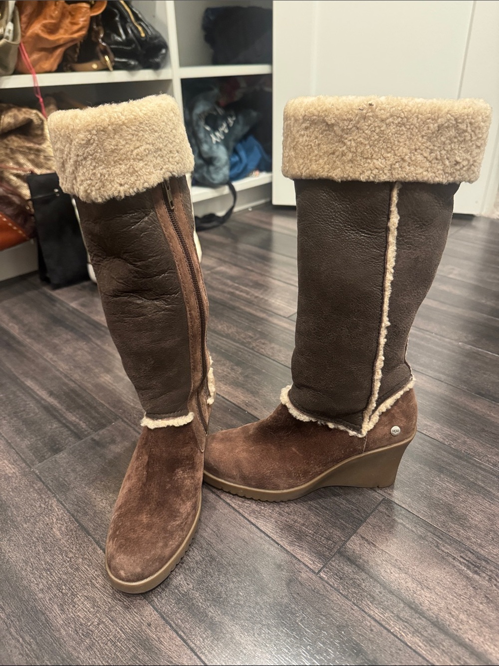 Ugh Sandra Brown Wedge Shearling Boot - Picture 3 of 6